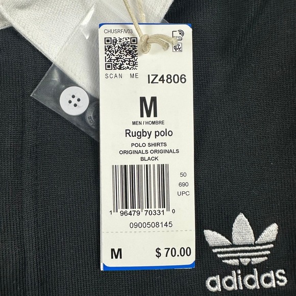Adidas Originals Adicolor Rugby Polo Trefoil Shirt Mens Medium Black IZ4806 NEW - Picture 3 of 4